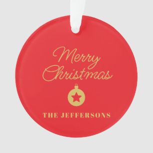 Helder Rood & Gouden Kleuren Prettig Kerstfeest Ornament
