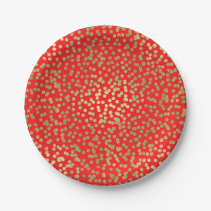 Helder Rood & Gouden Stippen Confetti Elegant Glam Papieren Bordje