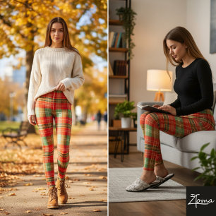 Helder rood-groene kersttartaanruit leggings