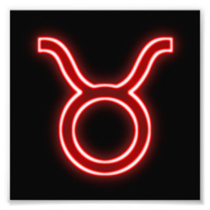 Helder rood neon - Taurus het Bull Star-teken Foto Afdruk