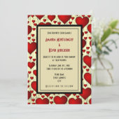 Helder rood romantisch harten patroon bruiloft kaart (Staand voorkant)