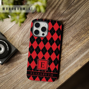  Helder Rood Roze Zwart Argyle Patroon iPhone 15 Pro Max Hoesje