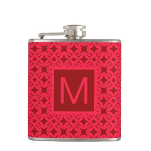 Helder Rood Sierlijk Patroon Met Monogram Heupfles