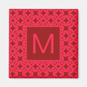 Helder Rood Sierlijk Patroon Met Monogram Magneet