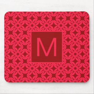 Helder Rood Sierlijk Patroon Met Monogram Muismat