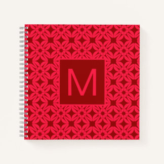Helder Rood Sierlijk Patroon Met Monogram Notitieboek