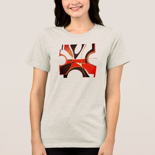 Helder Rood Tan Zwart MCM Look Geometrisch Abstrac Tri-Blend Shirt (Voorkant)
