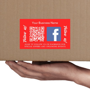 Helder rood wit bedrijfsnaam qr code Facebook Rechthoekige Sticker