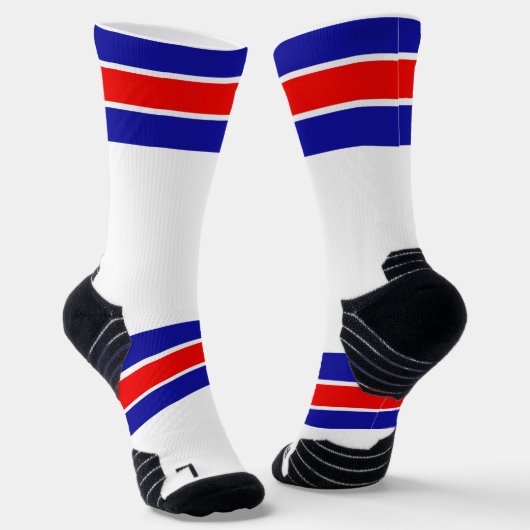 Helder Rood Wit & Blauw Gestreept Ontwerp Sokken (Gebogen)