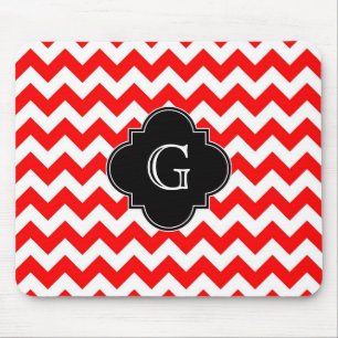 Helder rood wit Chevron Black Quatrefoil monogram Muismat