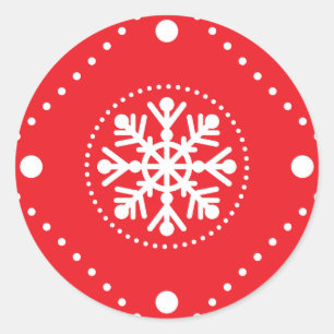Helder Rood Wit Sneeuwvlok Kerstmis Ontwerp Ronde Sticker