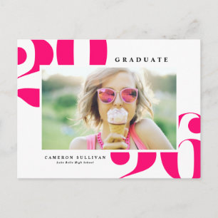 Helder Roze 2026 Krachtige Typografie Foto Afstude Uitnodiging Briefkaart