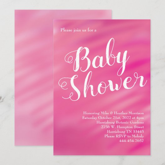 Helder Roze Baby shower Meisje Waterverf Kaart (Voorkant / Achterkant)