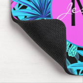 Helder Roze Blauw Tropische Bloemen Gepersonalisee Muismat (Hoek)