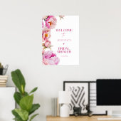 Helder roze bloemblaadjes en prosecco bruids welko poster (Thuiskantoor)