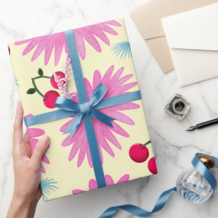 Helder Roze Bloemen Kersen Patroon Schattig Kawa Cadeaupapier