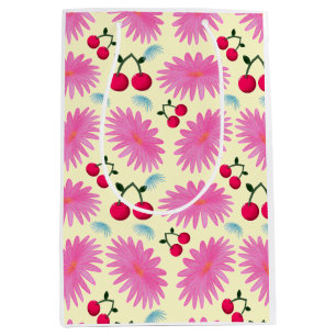 Helder Roze Bloemen Kersen Patroon Schattig Kawa Medium Cadeauzakje