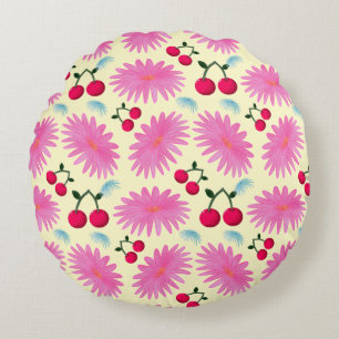 Helder Roze Bloemen Kersen Patroon   Schattig Kawa Rond Kussen