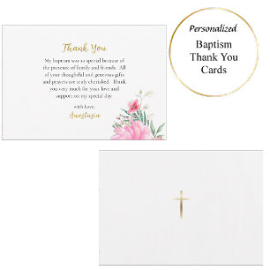 Helder roze bloemen Oosters-orthodoxe doop Bedankkaart