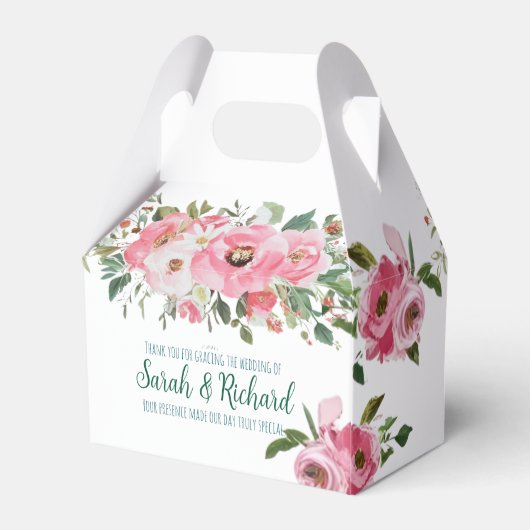 Helder roze bloemenbruiloft bedankdoosjes (Achterkant)