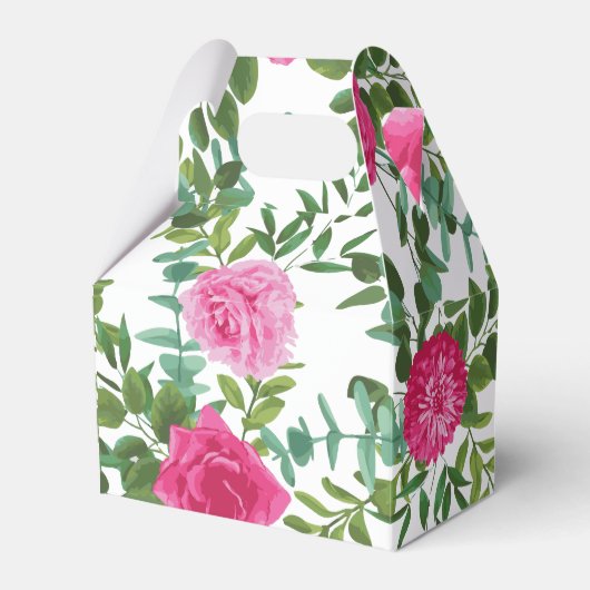 Helder roze bloemenbruiloft bedankdoosjes (Voorkant Zijde)