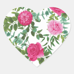 Helder roze bloemenbruiloft hart sticker