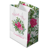 Helder roze bloemenbruiloft medium cadeauzakje (Voorkant Gekanteld)