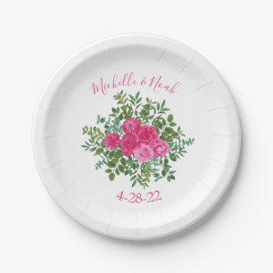 Helder roze bloemenbruiloft papieren bordje