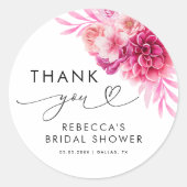 Helder roze bloemige bruiloftsdankjewel sticker (Voorkant)