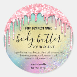 Helder Roze Dripping Glitter Pastel Body Butter Ronde Sticker