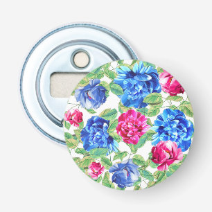 Helder roze en blauwe bloemige mooie patroon button flesopener
