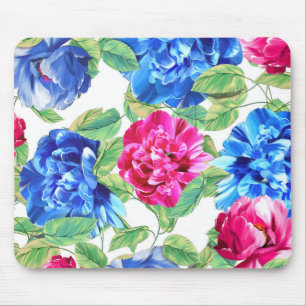 Helder roze en blauwe bloemige mooie patroon muismat