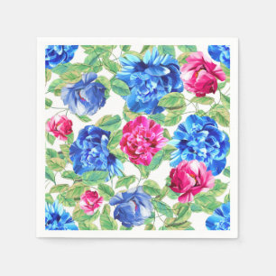 Helder roze en blauwe bloemige mooie patroon servet
