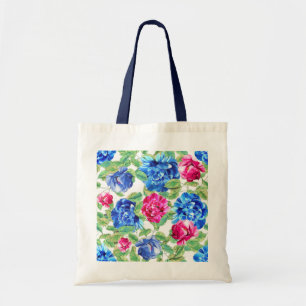 Helder roze en blauwe bloemrijke mooie patroon tote bag