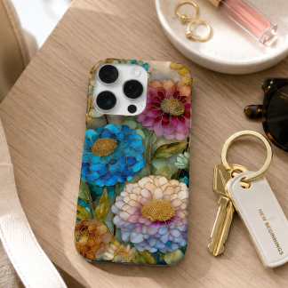 Helder Roze en Blauwe Gebrandschilderde Bloem iPhone 16 Pro Hoesje