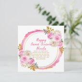 Helder Roze en Goud Elegante Bloemen Sweet Sixteen Kaart (Staand voorkant)