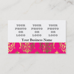 Helder roze en gouden damast bedrijf logo visitekaartje