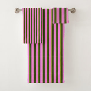 Helder roze en groene retro streep modern bad handdoek