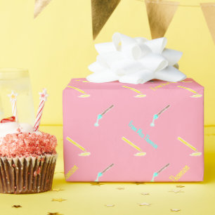 Helder roze en leuke verfkwast en kunstpotlood cadeaupapier