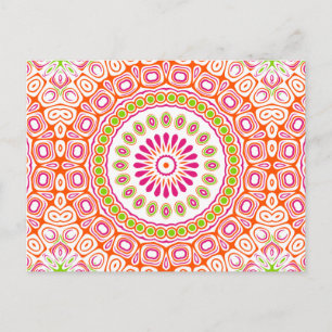 Helder roze en oranje lente mandala bloem briefkaart
