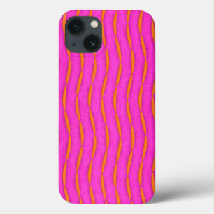 Helder roze en oranje moderne abstracte strepen iPhone 13 hoesje
