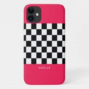 Helder roze en schaakbord iPhone 11 hoesje