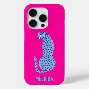 Helder roze gepersonaliseerde moderne cheetah iPhone 15 pro case
