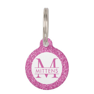 Helder roze glitter roze meisje huisdierpenning