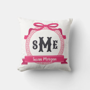 Helder Roze Griekse Sleutel Strik Monogram Kussen