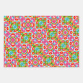 Helder roze, groen, blauw, Sinaasappel en wit patr Inpakpapier Vel (Voorkant)