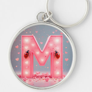 Helder Roze Letter M-ontwerp Sleutelhanger