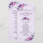 Helder roze Lila Paarse tinten bloemen bruiloft Programma (Voorkant / Achterkant)