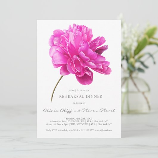 Helder roze pioen repetitie diner kaart (Staand voorkant)