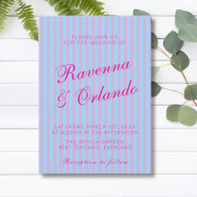 Helder Roze Retro Blauw Roze Streep Bruiloft
